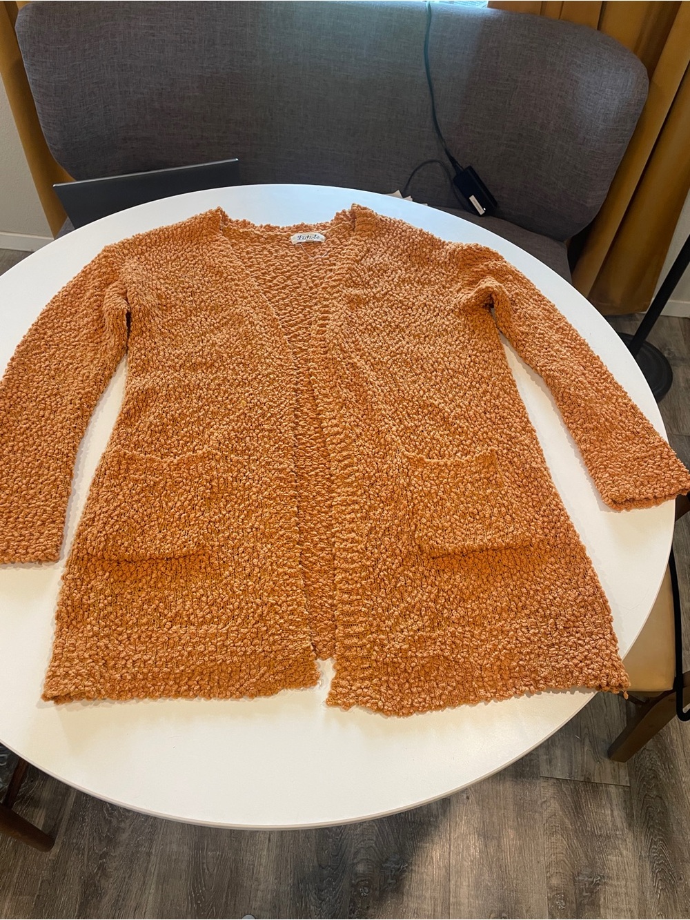 Listicle Mustard Yellow Popcorn-Knit Open Cardigan Mohair